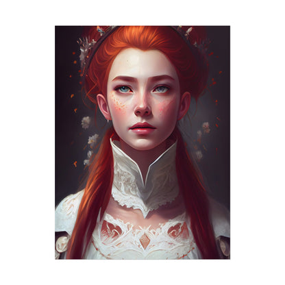 Soft Glow Redhead Portrait: Elegant Female Artwork in Dress - Poster