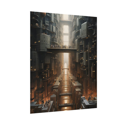 Futuristic City of Perfection: Modern Skyscrapers under Neon Lights - Poster
