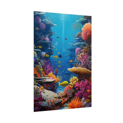Vibrant Coral Reef Sanctuary: Tropical Marine Life Art - Poster