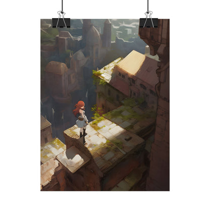 Dramatic Anime Red-Haired Heroine: Digital Artwork of Courage and Action - Poster