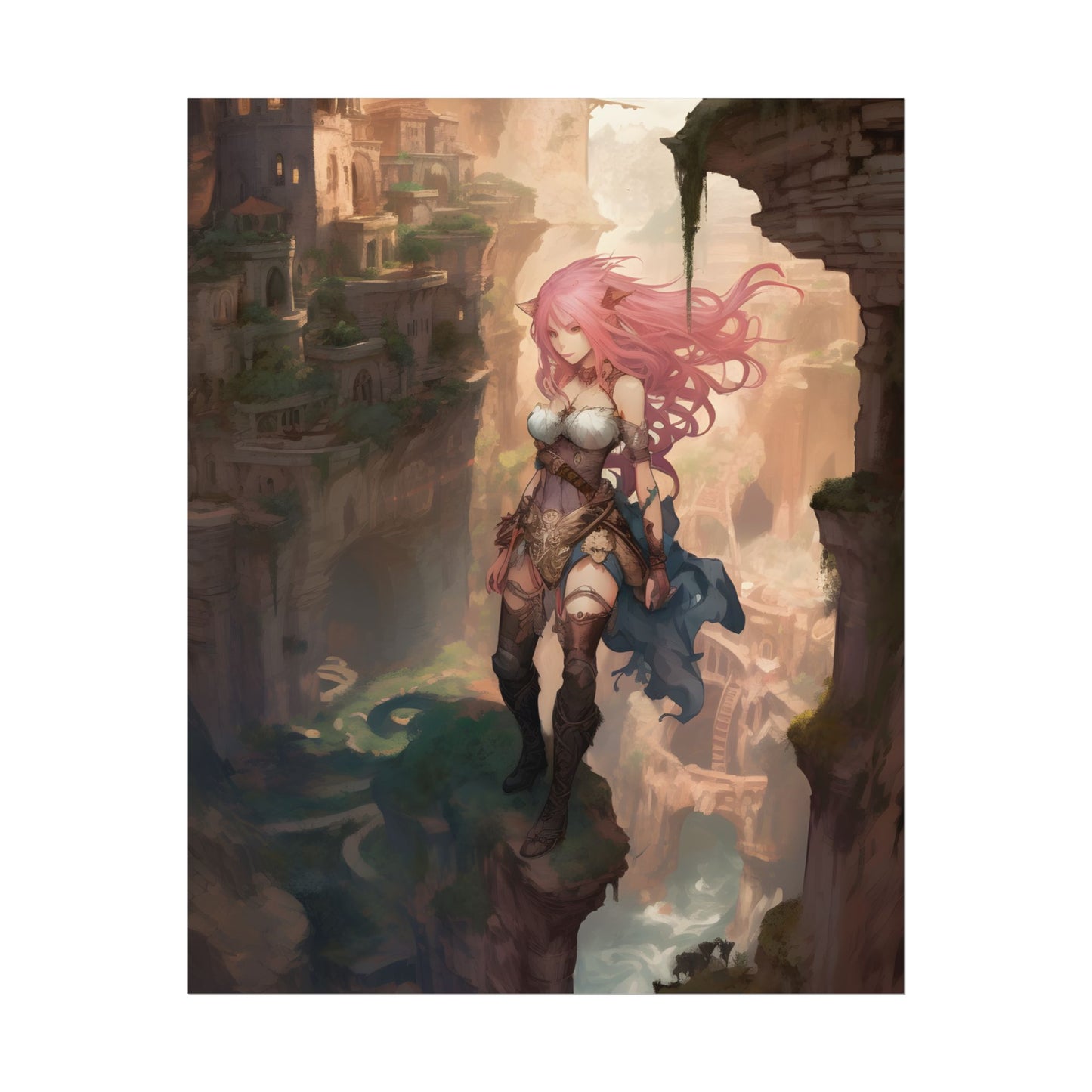 Dramatic Birds Eye View: Anime-Style Bird in Flight - Poster