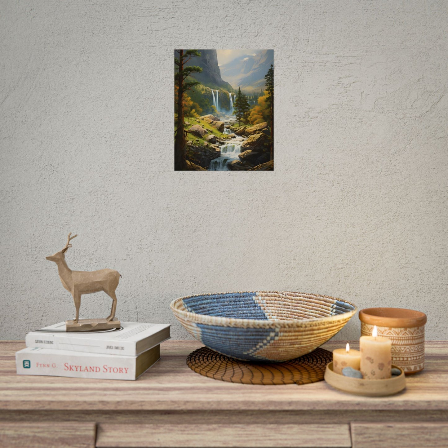 Breathtaking Waterfall: Impressionist Oil Painting - Poster