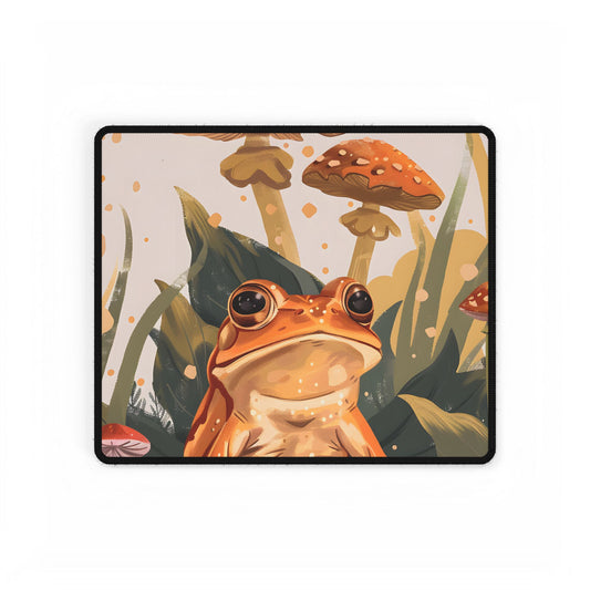Retro Frog's Smile: Colorful Mushroom Illustration - Desk Mat