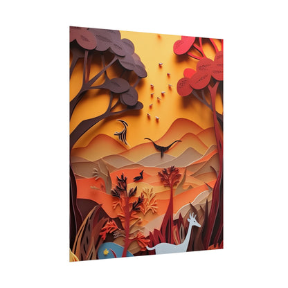 Vibrant African Quilled Landscape: Colorful Paper Artwork - Poster