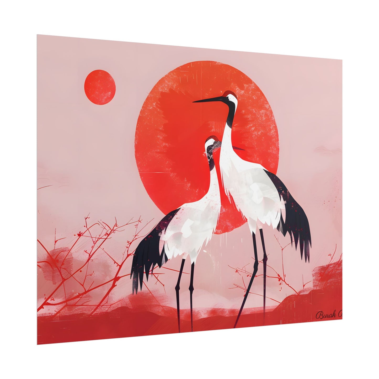 Peaceful Crane Sanctuary: Serene Landscape Nature Art - Poster