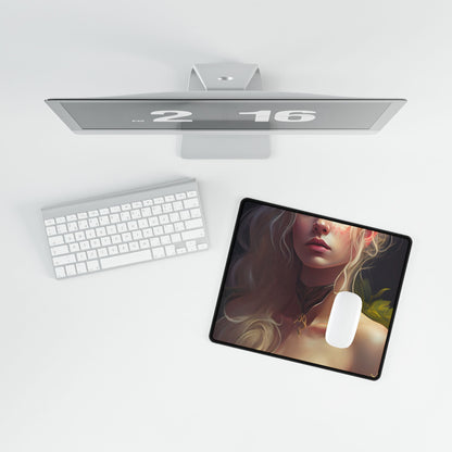 Detailed Blonde Female Portrait: Red Top Artwork - Desk Mat