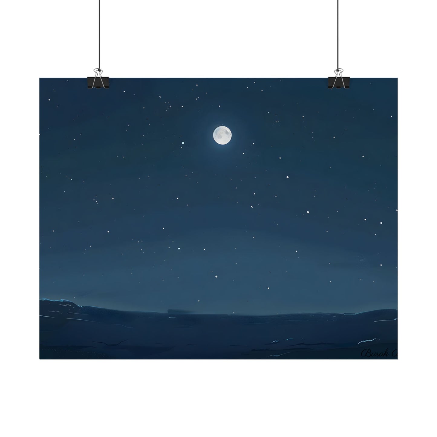Starry Night Sky: Minimalist Beauty in Blue - Poster