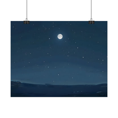 Starry Night Sky: Minimalist Beauty in Blue - Poster