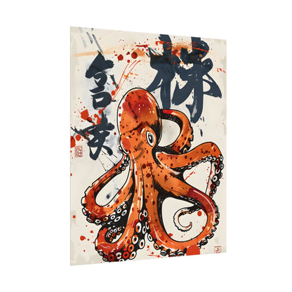 Traditional Japanese Octopus Art: Ukiyo-e Style Mural - Poster