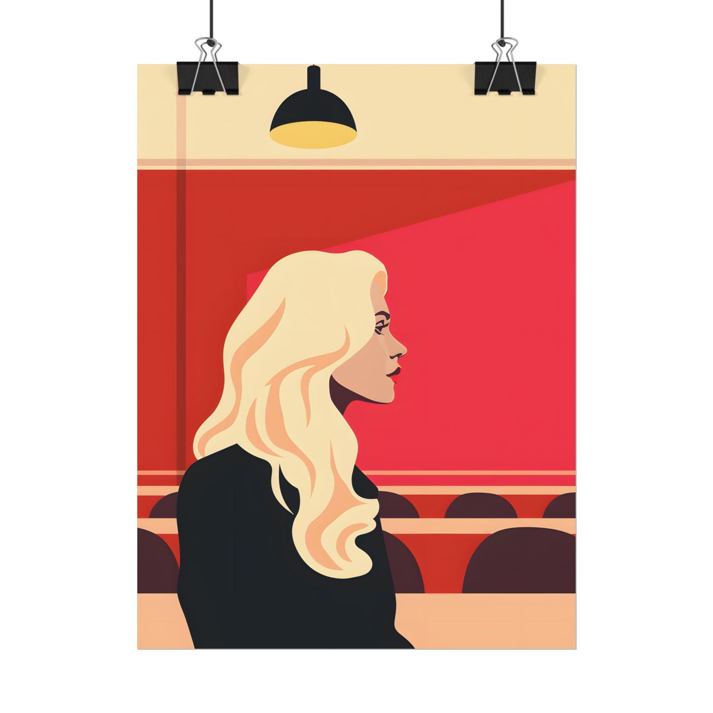 Minimalist Blonde Woman in Black Dress: Modern Art Poster - Poster