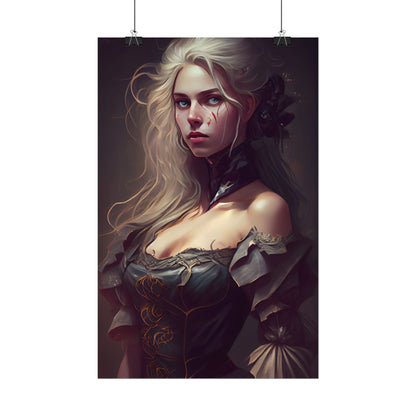 Blonde Female Portrait in a Dress: Stunning Artwork - Poster
