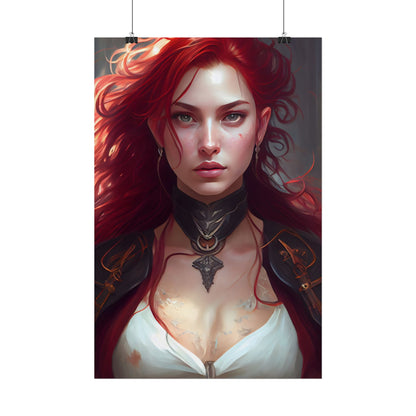 Red Hair Beauty: Elegant Woman in Black - Poster