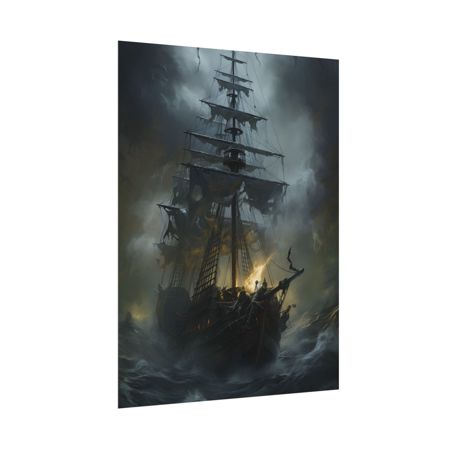 Eerie Pirate Ghost Ship: Sailing Seascape Artwork - Poster