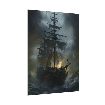 Eerie Pirate Ghost Ship: Sailing Seascape Artwork - Poster