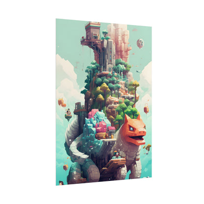 Pixelated Cyber-Pets: Digital Artwork of Illuminated Creatures - Poster