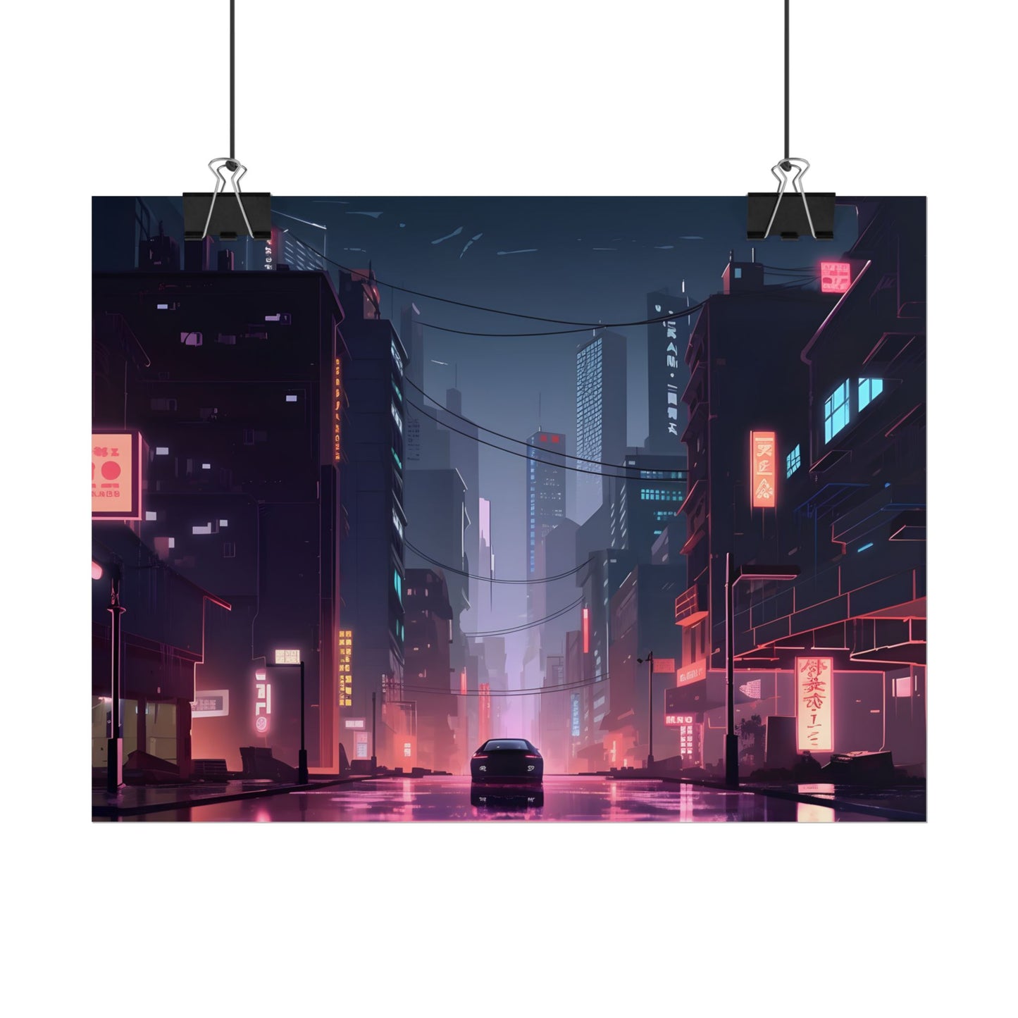 Cyberpunk Night: Melancholic Urban Landscape Artwork - Poster