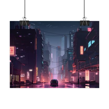 Cyberpunk Night: Melancholic Urban Landscape Artwork - Poster