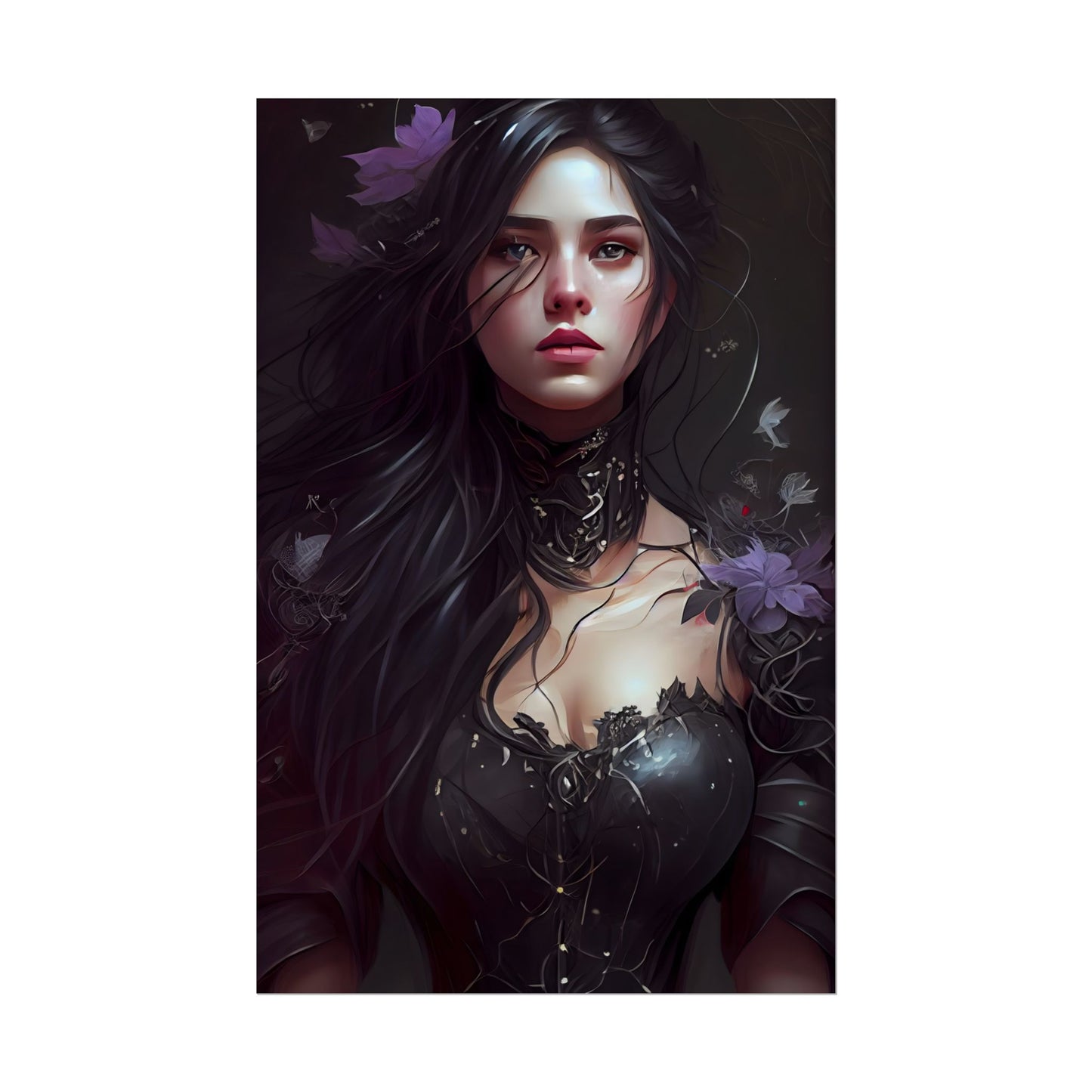 Striking Woman Portrait: Black Hair Artwork - Poster