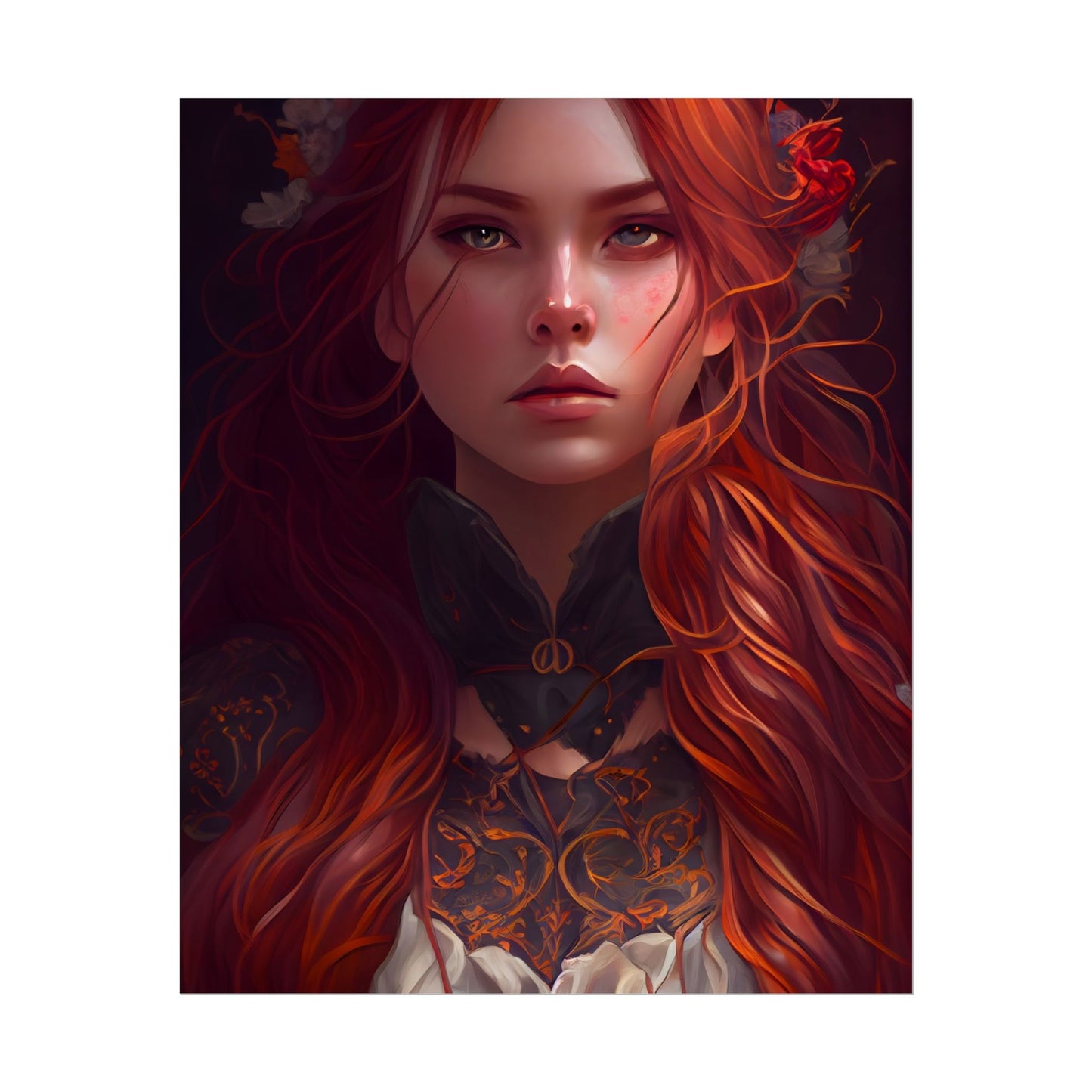 Redhead Female Portrait in a Dress - Poster