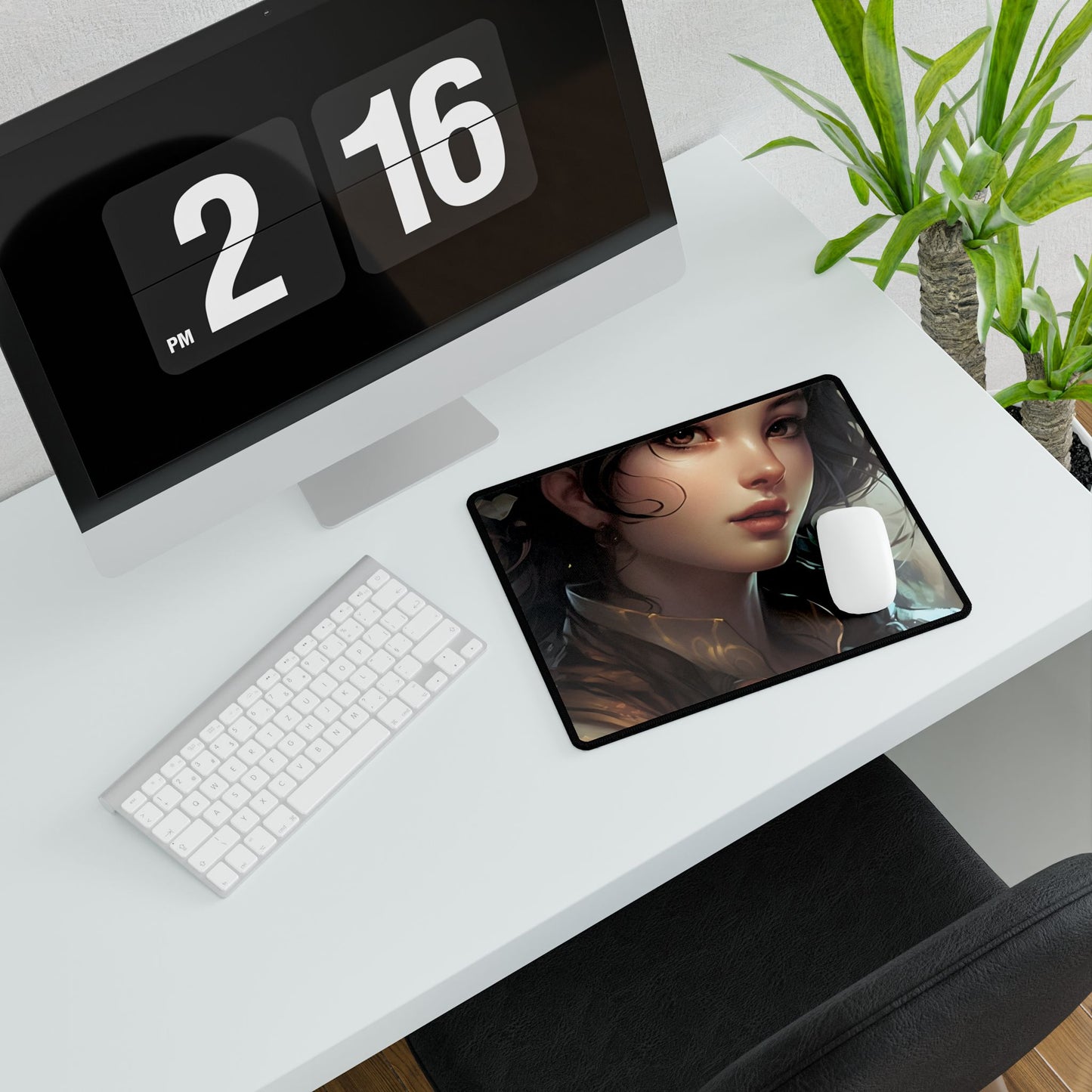 Astonishing Brunette Portrait: Elegant Digital Artwork - Desk Mat