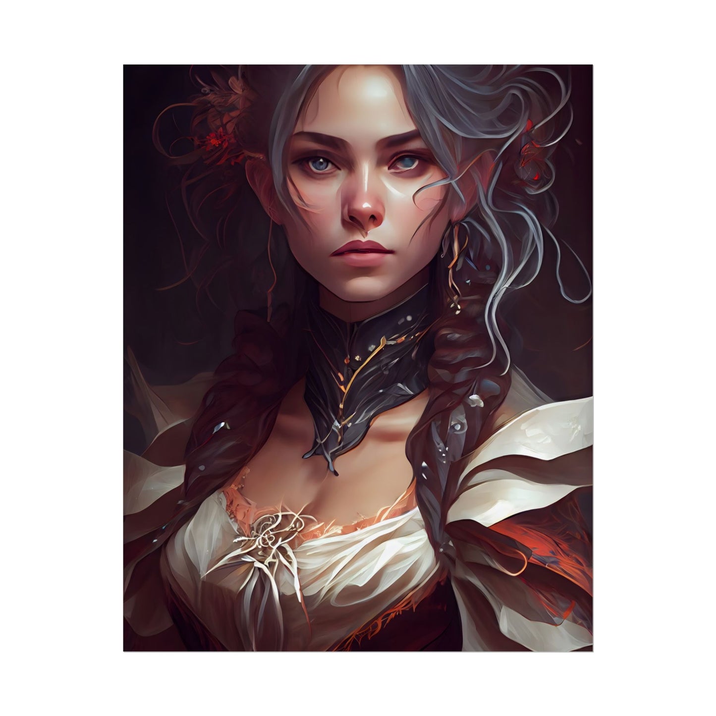 Glamorous Mid-20s Female Portrait: Black Hair Artwork - Poster