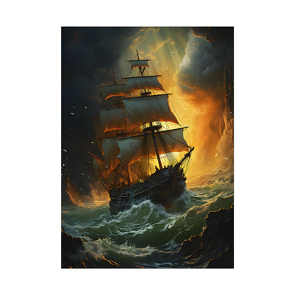 Mostly Green Seascape: Magnificent Oil Painting of a Ship - Poster