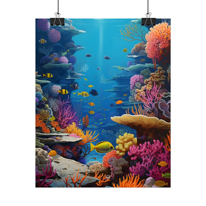 Vibrant Coral Reef Sanctuary: Tropical Marine Life Art - Poster