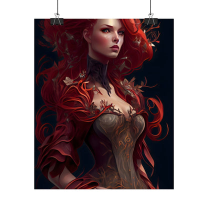 Red Hair Portrait: Elegant Female in Black Dress - Poster