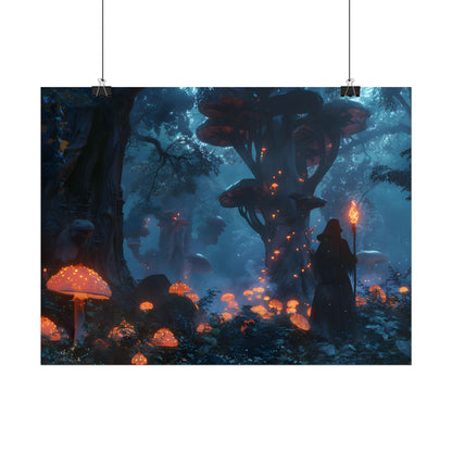 Mystical Forest Encounter: Vibrant Witch Artwork - Poster