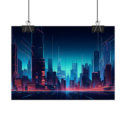 Melancholic Night Cyberpunk Cityscape: Neon Dreams Digital Art - Poster