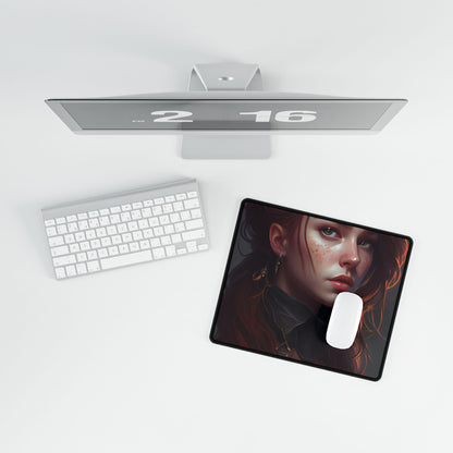 Formal Redhead Portrait: Nature-Themed Artwork in Green and Blue - Desk Mat
