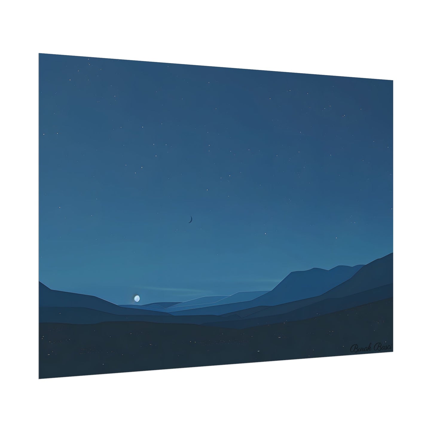 Minimalist Night Sky: Stars and Crescent Moon Art - Poster