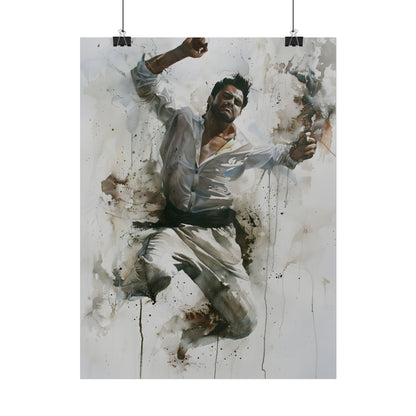 Watercolor Artwork: Man Dancing in Dynamic Movement - Poster