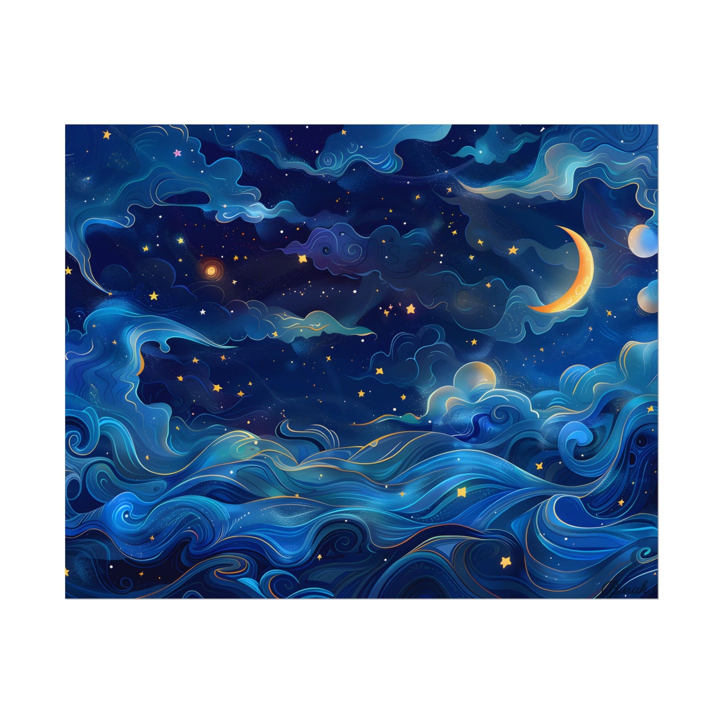 Whimsical Dreamy Night Sky: Stars, Moon, and Shooting Star - Poster