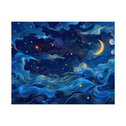 Whimsical Dreamy Night Sky: Stars, Moon, and Shooting Star - Poster