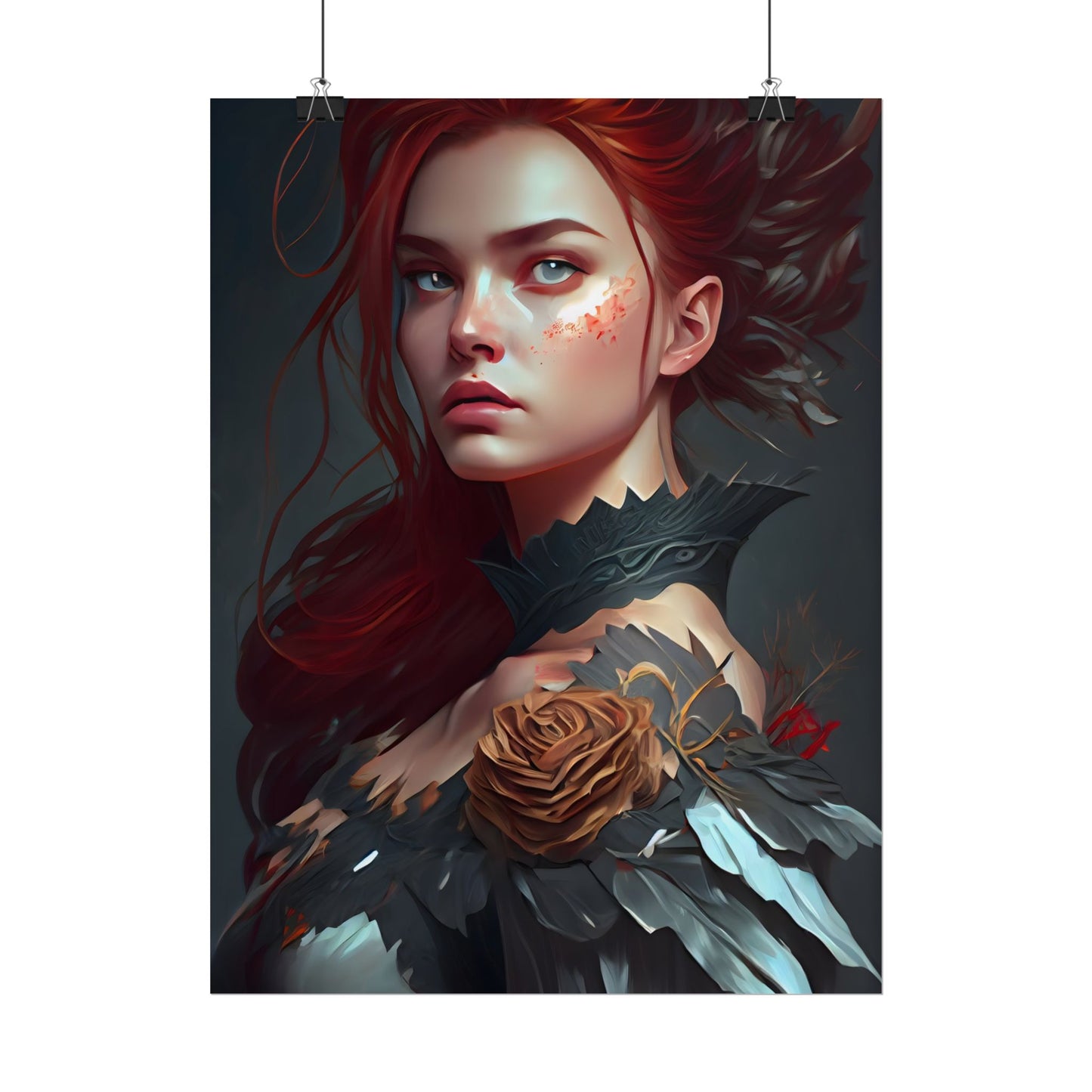 Stunning Redhead in Formal Dress: Elegant Portrait - Poster