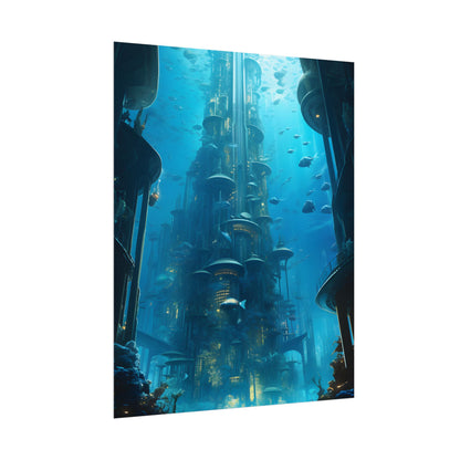 Future Metropolis: Underwater Cityscape Digital Art - Poster