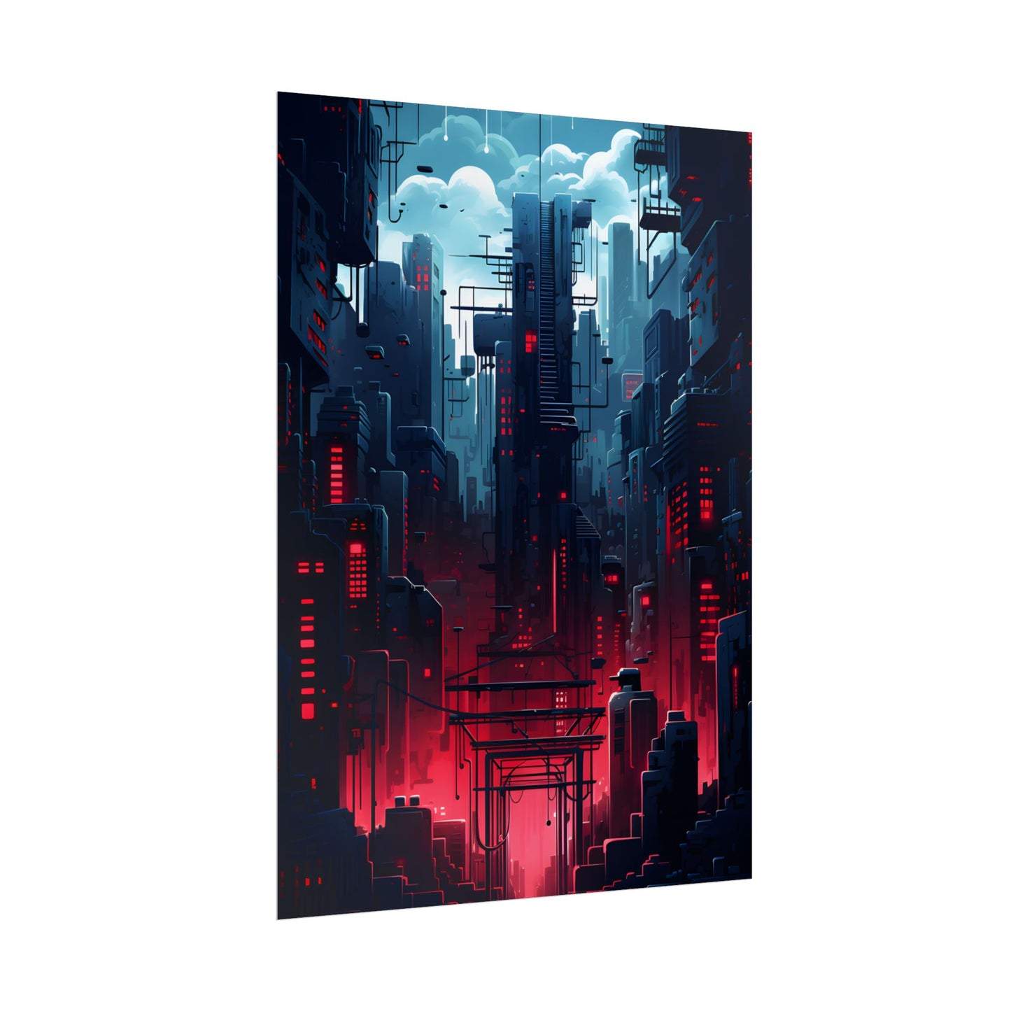 Cyberpunk Melancholy: A Nightly Cityscape Digital Art - Poster
