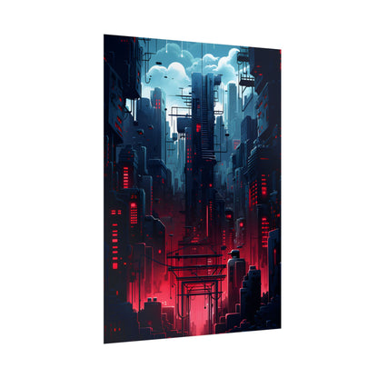Cyberpunk Melancholy: A Nightly Cityscape Digital Art - Poster