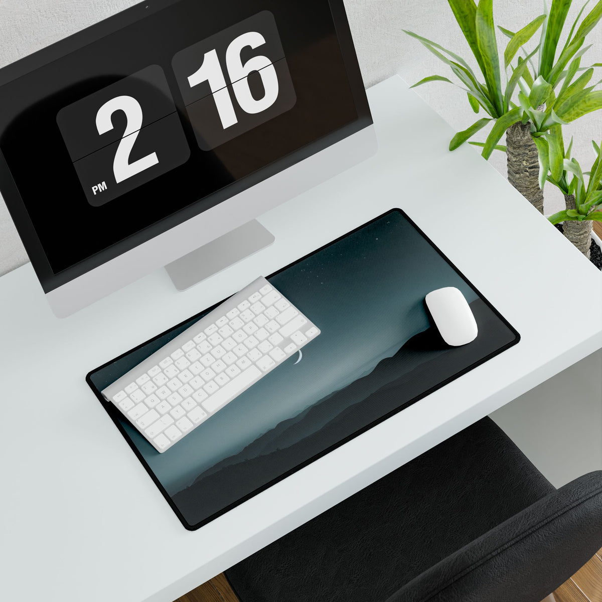 Minimalist Night Scene: Blue-Gray Sky Digital Art - Desk Mat