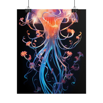 Bioluminescent Oceanic Ballet: Elegantly Poised Dancer in Underwater Performance - Poster