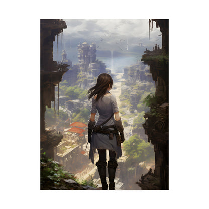 Dramatic Anime City Warrior: Bird's Eye View Digital Art - Poster