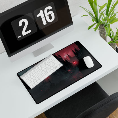 Dark Gothic Cityscape: Misty Twilight Artwork - Desk Mat