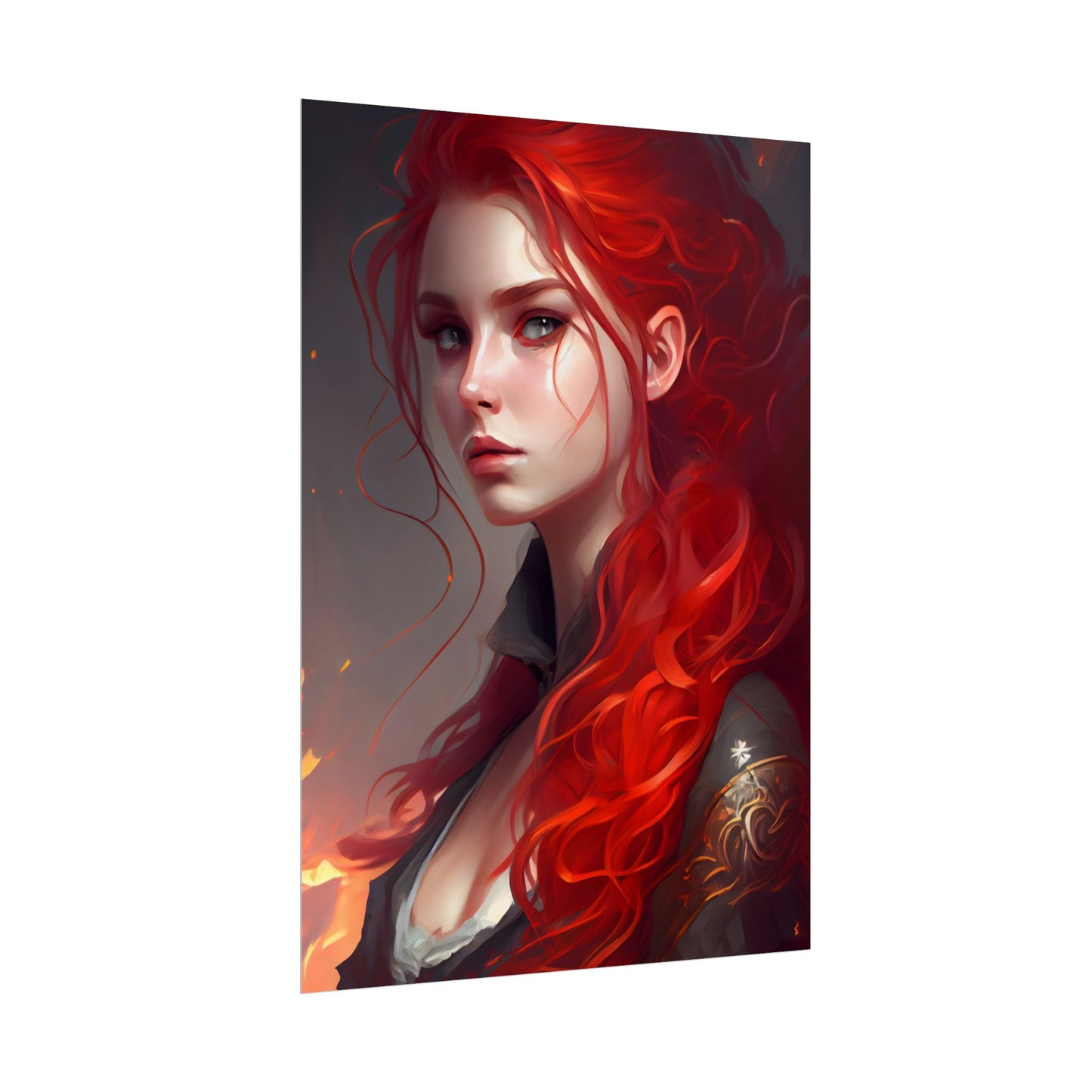 Composed Redhead: Elegant Portrait in Vibrant Red - Poster