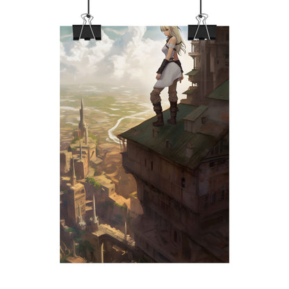 Dramatic Birds Eye View: Anime Blonde Female in Contemplation - Poster