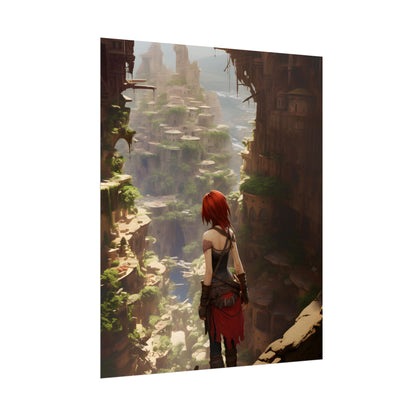 Anime Red Haired Female: Dramatic Bird's Eye View - Poster