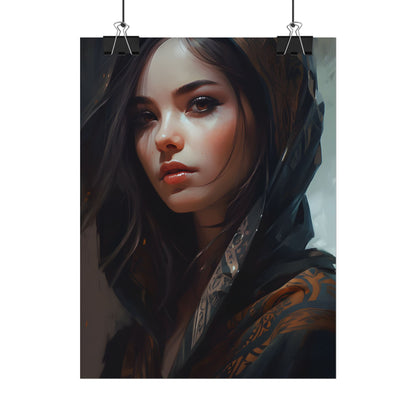 Dark Hair Woman: Colorful Portrait Digital Artwork - Poster