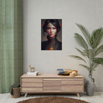 Realistic Female Portrait in Elegant Dress - Poster