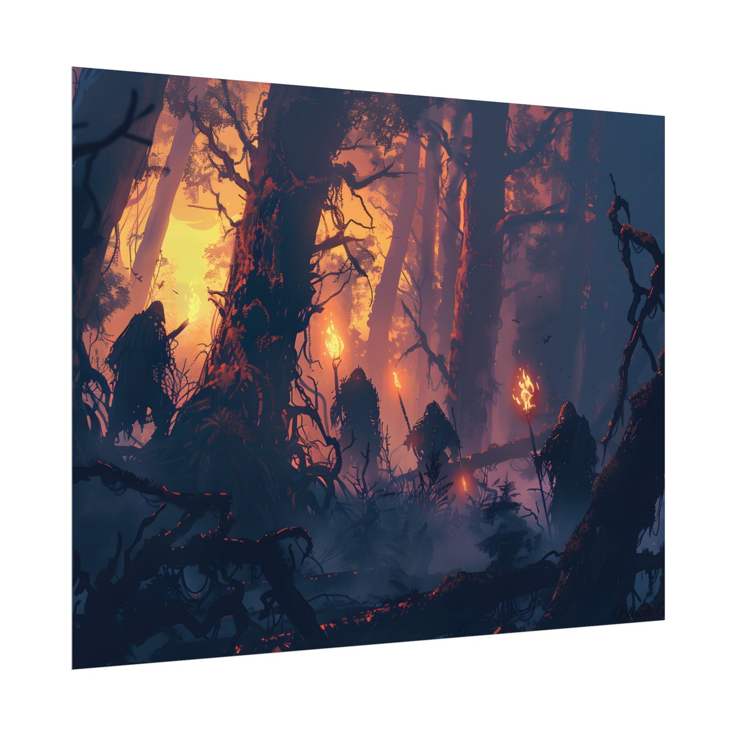 Forest Gathering at Sunset: Peaceful Woodland Scene - Poster