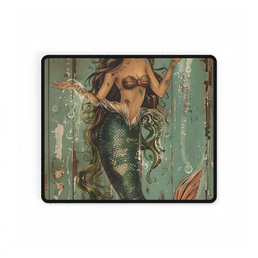 Vintage Mermaid Soap Bubble Dream: Whimsical Artwork - Desk Mat